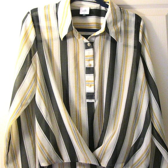 CAbi BOLD STRIPED CROPPED BLOUSE SHEER SIZE MEDIUM - Picture 1 of 5